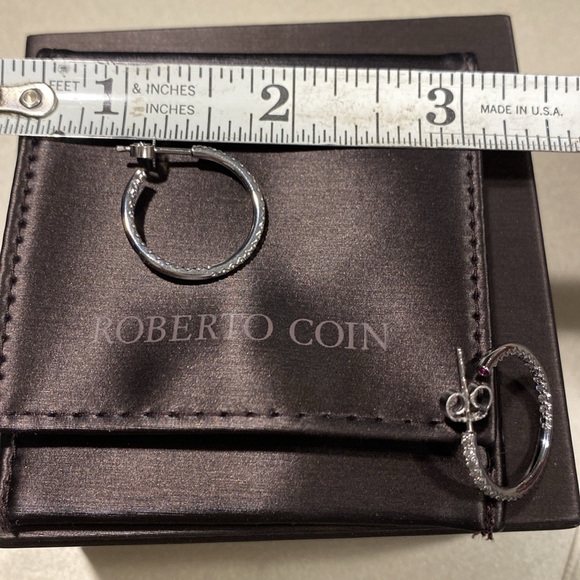 Pair of 18k White Gold & Diamond Inside/Outside Roberto Coin Hoops - Picture 2 of 11